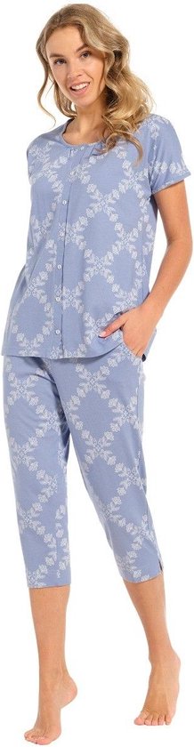 Pastunette doorknoop pyjama dames - blauw met print - 25241-312-6/519 - maat 42