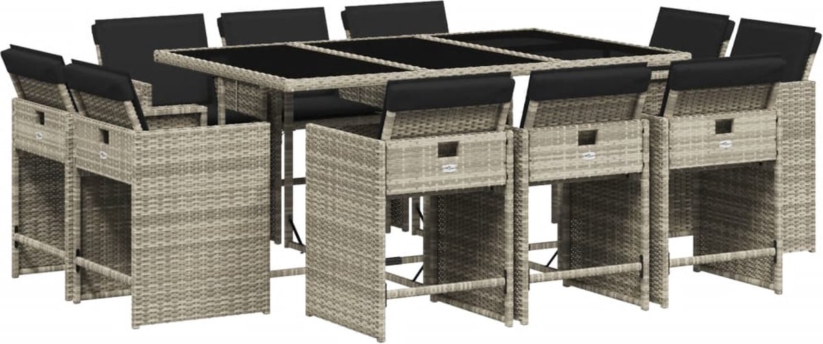 VidaXL 11-delige Tuinset met kussens poly rattan lichtgrijs