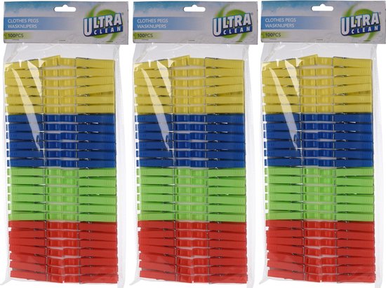 Ultra Clean Wasknijpers - 300x - kunststof - gekleurd - 8 cm