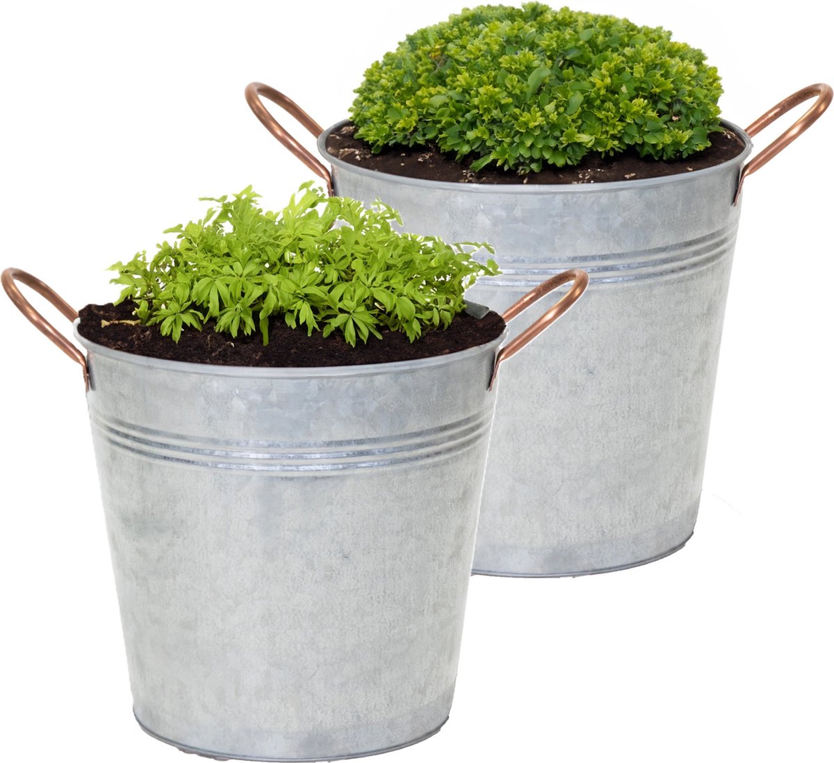 Goedkoopste Mega Collections Emmer/plantenpot/bloempot Jean - 2x - zink - zilver - D30 X H28 cm