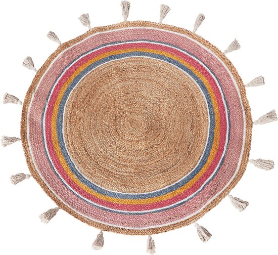 ZANAVI - Tapis à poils ras - Multicolore - ø 120 cm - Jute