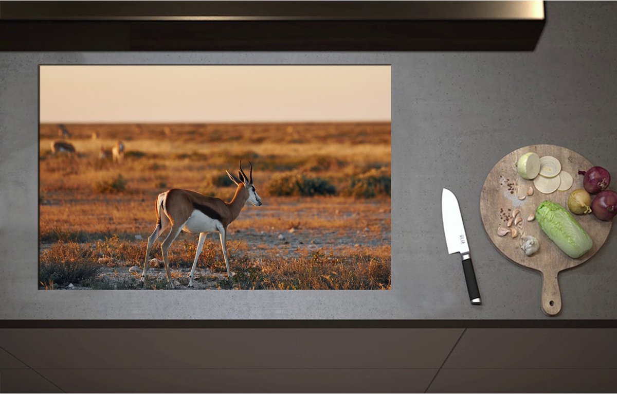 Inductieplaat Beschermer - Achterkant van Antilope in Landschap, Afrika - 85x55 cm - 2 mm Dik - Inductie Beschermer - Bescherming Inductiekookplaat - Kookplaat Beschermer van Wit Vinyl