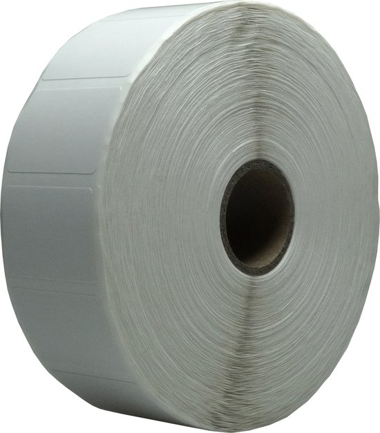 Rol met witte, blanco labels, 31mm hoog, met een 25mm kern.