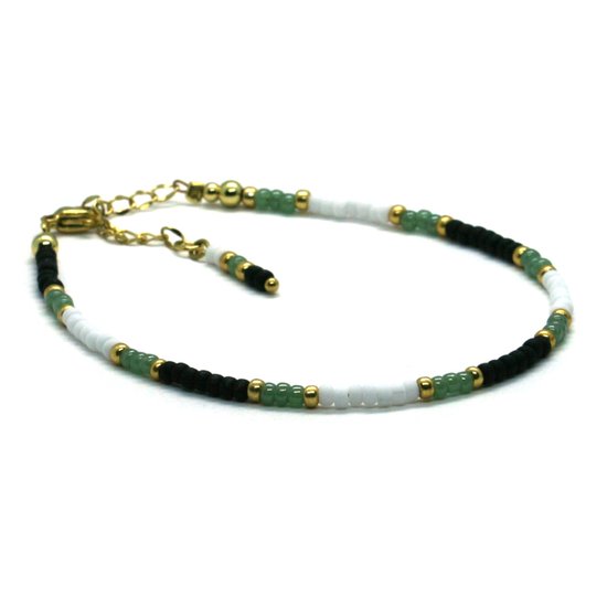 Bracelets de cheville mix vert blanc - acier inoxydable doré - 3mm