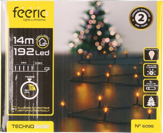 Foto: Feeric lights feestverlichting warm wit 14 m 192 led lampjes zwart snoer batterij