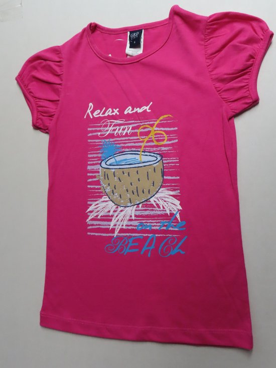 T shirt korte mouwen - Meisjes - Fuchia - Relax and fun - 6 jaar 116