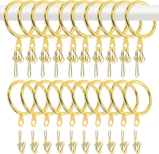 Set van 50 gordijnringen met haken, gouden metalen gordijnringen, gordijn, hangende ringen en metalen gordijnhaken voor raamgordijn, bedgordijn, douchegordijn