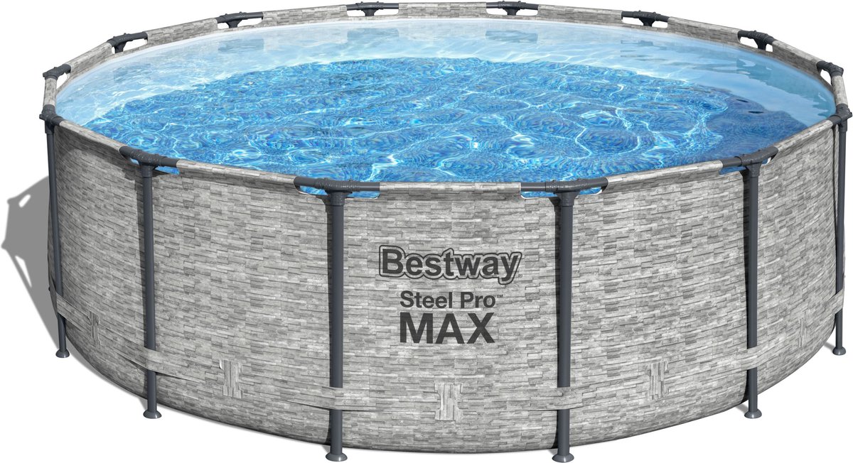 Bestway - Steel Pro MAX - Opzetzwembad inclusief filterpomp en accessoires- 427x122 cm - Steenprint - Rond