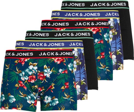 Jack & Jones Boxershorts JACFLOWER - 6 pack - Trunks - Bloemenprint - Zwart / Donkerblauw - Heren Onderbroek - Maat XXL