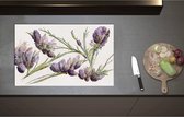 Inductieplaat Beschermer - Aquaruel Verf Tekening van Lavendel Bloemen - 80x51 cm - 2 mm Dik - Inductie Beschermer - Bescherming Inductiekookplaat - Kookplaat Beschermer van Wit Vinyl