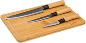 Ensemble de planche à découper de 35 x 25 cm et 3 couteaux en acier inoxydable avec manches en bambou
