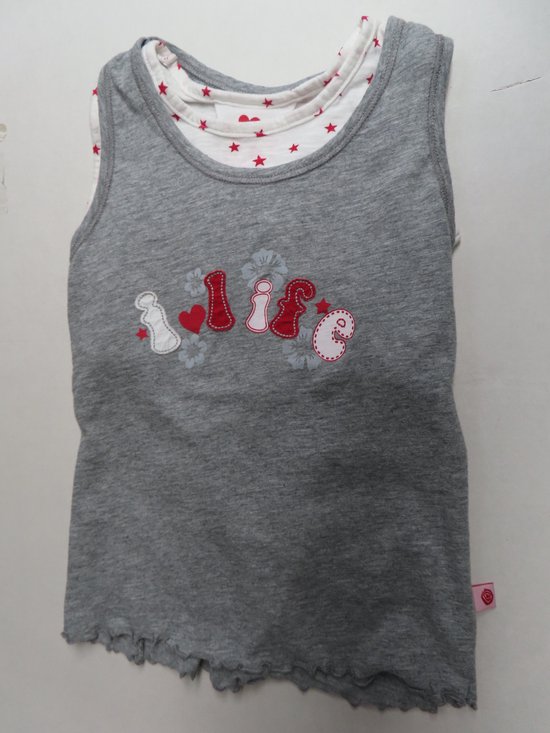 T shirt - Mouwloos - Meisjes - Grijst /wit /rode sterren - 5 jaar 110