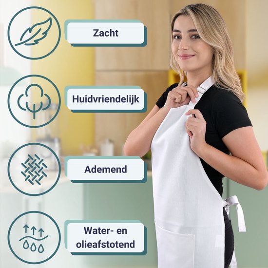 Simple Keukenschort Wit Professioneel Verstelbaar Keukenschort dames Horecakwaliteit keukenschort vrouw One Size Schort