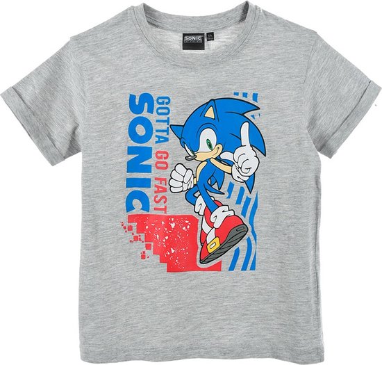 Sonic - T-shirt Sonic the Hedgehog - grijs - maat 110/116