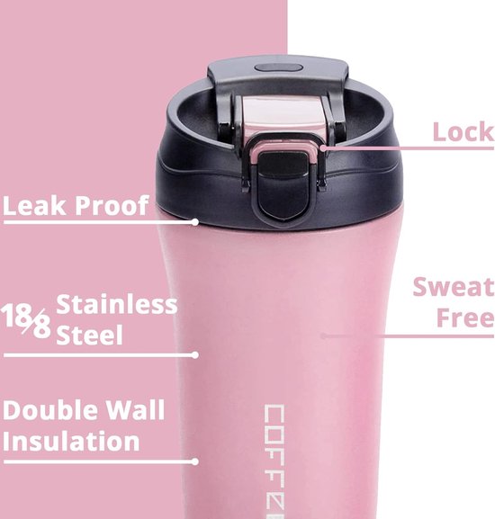 Reiskoffiemok, 600 ml, geïsoleerde , roestvrijstalen , keramische , vacuümbeker, thermosbeker, thermosfles, lekvrije beker, hotpot- voor reizen en buiten