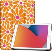 iMoshion Tablet Hoes Geschikt voor iPad 8 (2020) 8e generatie / iPad 7 (2019) 7e generatie / iPad 9 (2021) 9e generatie - iMoshion Design Trifold Bookcase - Oranje /Orange Flower Connect