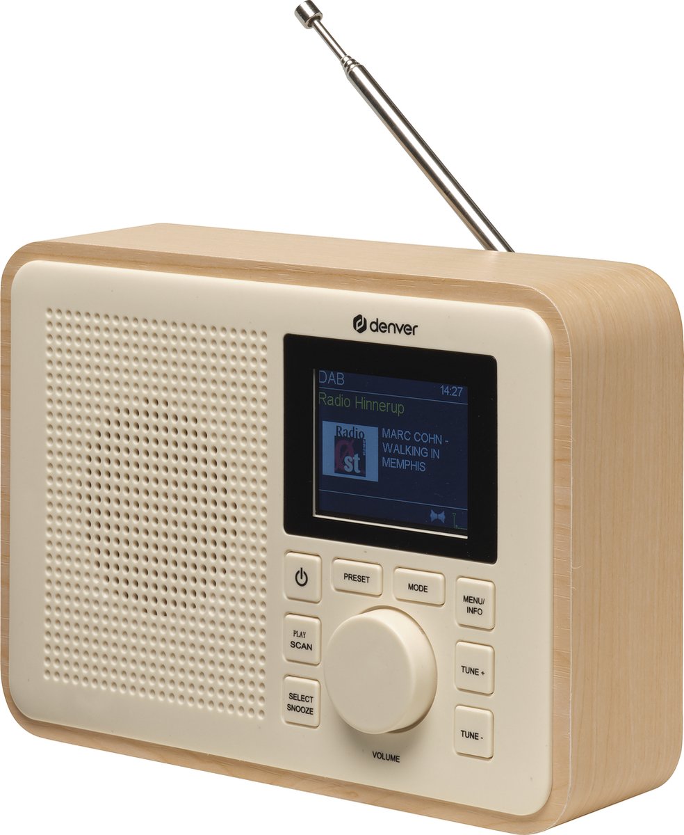 Denver DAB Radio - BIO PLASTIC - Retro Radio - DAB+ / FM Radio - Bluetooth - 40 voorkeuzezenders - DAB60LW
