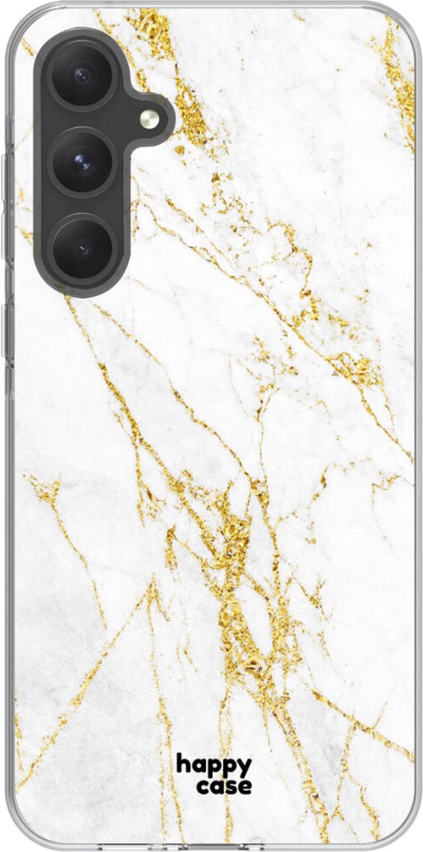 HappyCase Hoesje met leuke Wit Marmer Print Geschikt voor Samsung Galaxy A55 | Flexibel TPU | Stijlvolle Back Cover