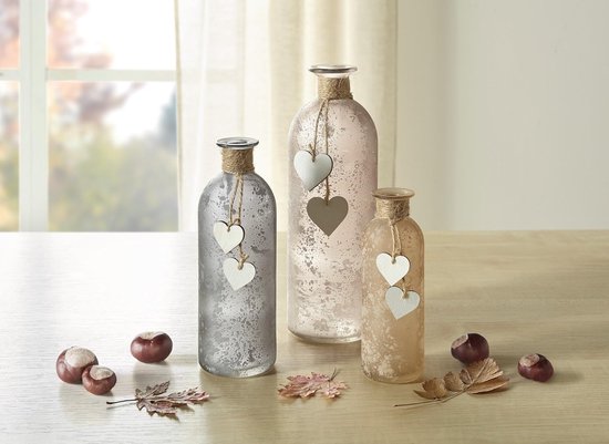 Set van 3 decoratieve vazen in hartjesdesign, in zachte grijze en aardetinten