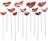 12 vrolijke vlinders op stokken / tuindecoratie / zowel binnen als buiten / Rood