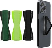 kwmobile vingerhouder voor smartphone - Vingergreep voor telefoon - Zelfklevende finger holder - Set van 3 - In zwart / groen / donkergroen