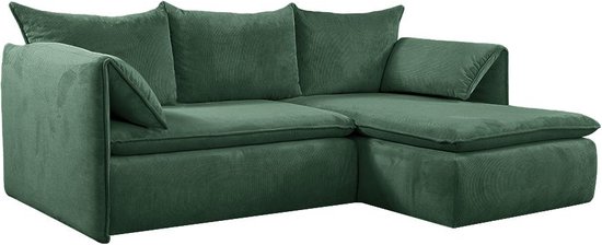 Slaapbank met rechtse hoek in groen ribfluweel – TEODORA L 230 cm x H 91 cm x D 166 cm