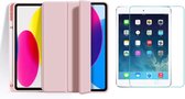 Techgrip - Tablet Hoes Geschikt voor iPad 7/8/9 Generatie 2019-2020-2021 Inclusief 9H HD Screenprotector Beschermglas - 10.2 inch Smart Cover Tablet hoes met Aan en Uit functie - Bookcase hoes met styluspen opbergvak Roze