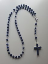 Rozenkrans, Paternoster geheel gemaakt met Lapis Lazuli (halfedelsteen) en Kristallen van Swarovski, met een kruis van lapis lazuli (gebedssnoer, kruisteken, Meditatie, spiritueel, geloof, geloofsteken, Cadeau, ketting, gebedsketting, k