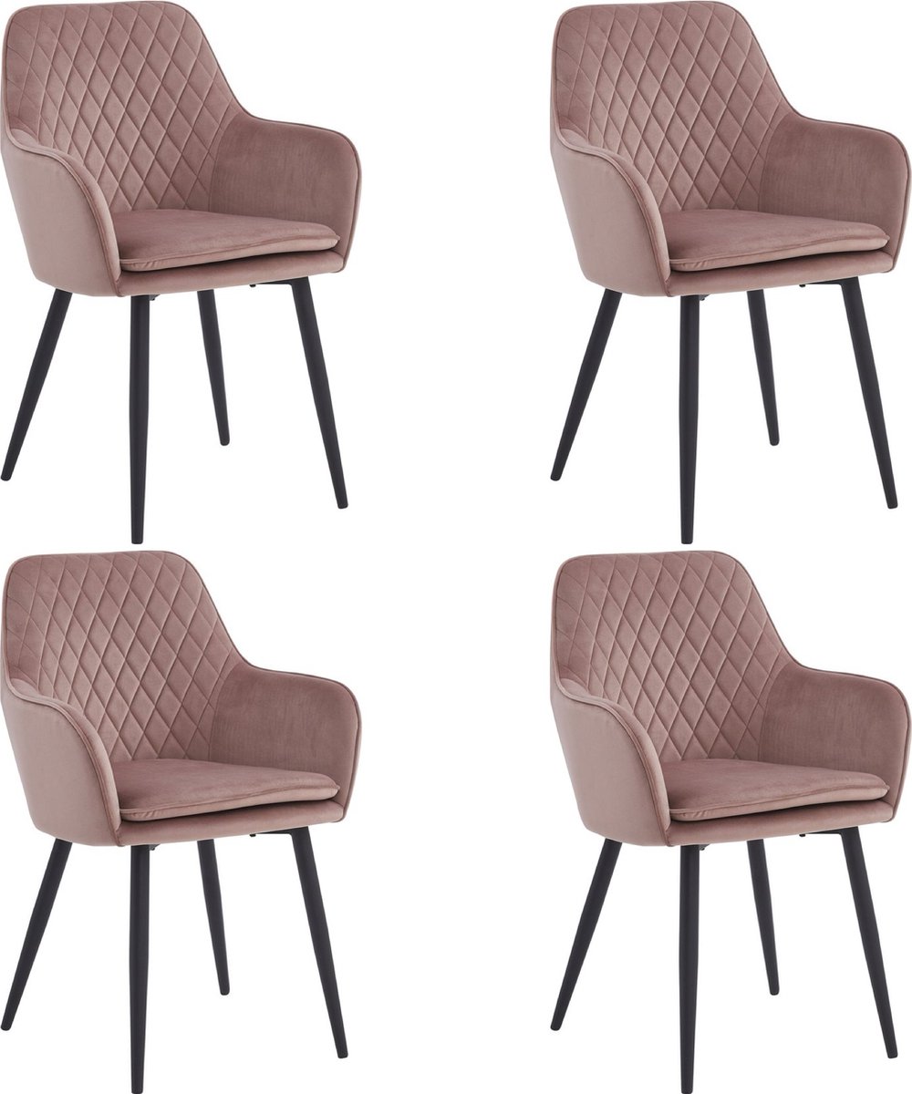 Colenis® - Laura Eetkamerstoel - Set Van 4 - Roze - Velvet - Design - Industrieel - Met ar
