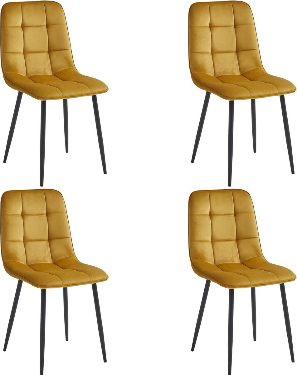 Colenis - Ela Eetkamerstoel - Set Van 4 - Okergeel - Velvet - Design