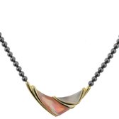 Behave Kettng - collier de perles - femme - gris - anthracite - pendentif - coquillage - blanc - rose - couleur or - 45 cm