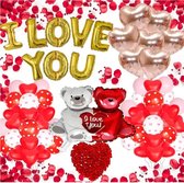 FeestmetJoep® Valentijn decoratie set - Rozenblaadjes - Hartjes ballonnen - Romantische versiering - I love you ballon - Moederdag versiering - Huwelijksaanzoek