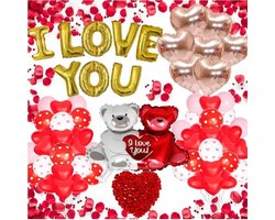 FeestmetJoep® Valentijn decoratie set - Rozenblaadjes - Hartjes ballonnen - Romantische versiering - I love you ballon - Moederdag versiering - Huwelijksaanzoek