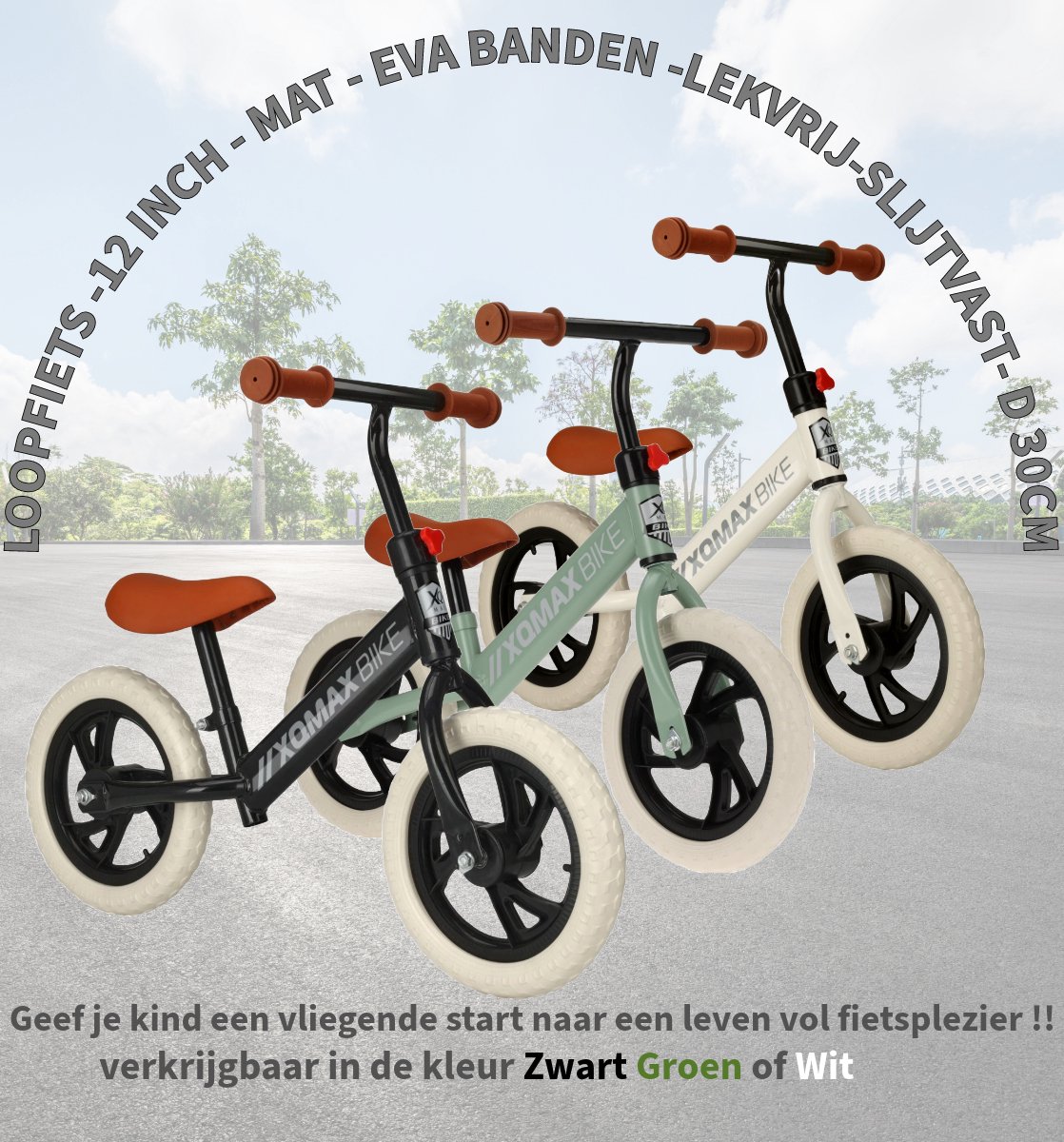 Loopfiets -12 inch - EVA banden -Lekvrij-Slijtvast- Balance Bike- Mat wit- Jongens en Meisjes — afbeelding 2