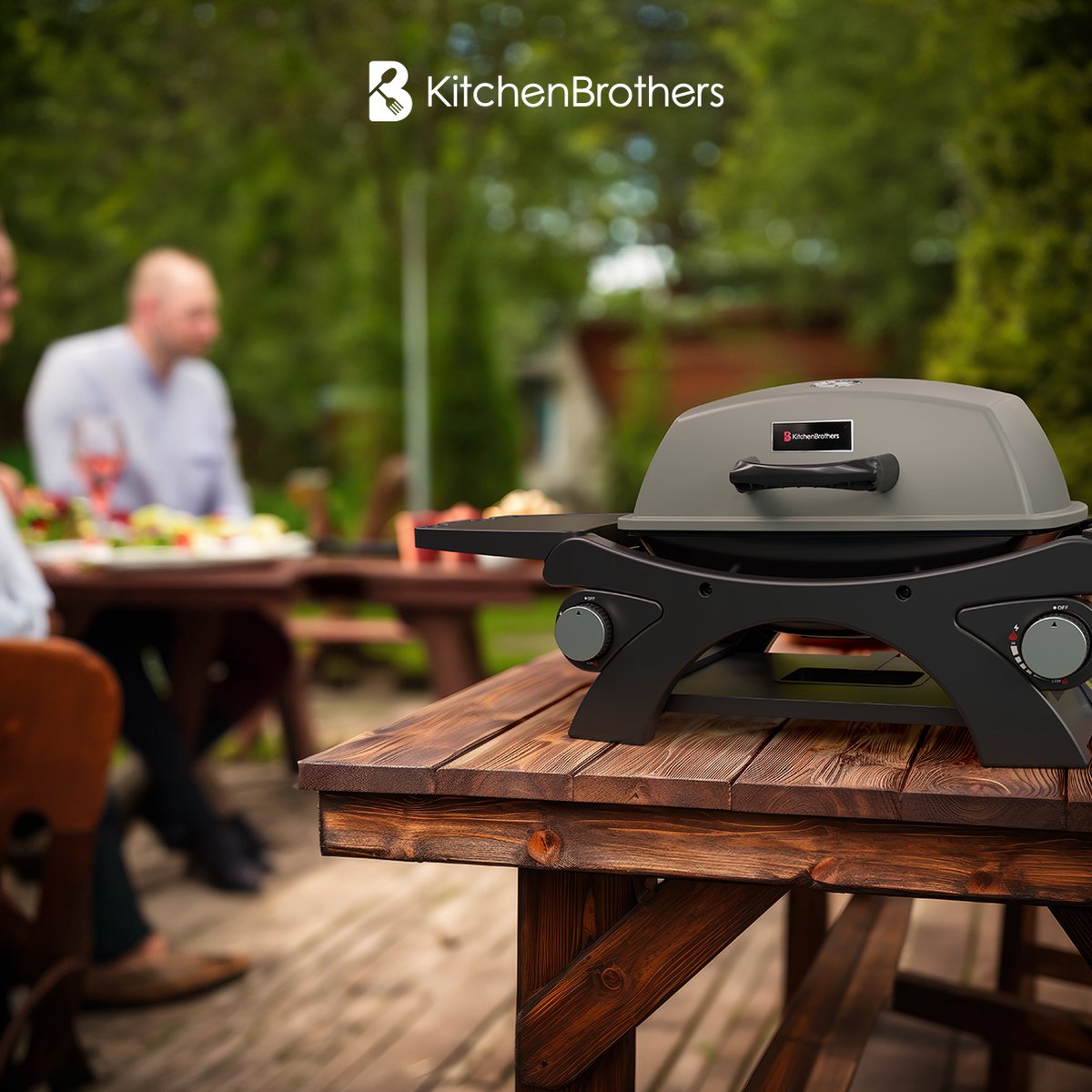 KitchenBrothers Gas BBQ - Tafelmodel Barbecue - Tafelbarbecue - PFAS Vrij - Anti-aanbaklaag - 37x48 cm Grilloppervlak - Zwart – foto 2