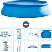 Intex Rond Opblaasbaar Easy Set Zwembad - 457 x 122 cm - Blauw - Inclusief Pomp - Ladder - Grondzeil - Afdekzeil Onderhoudspakket - Filter - Stofzuiger - Voetenbad