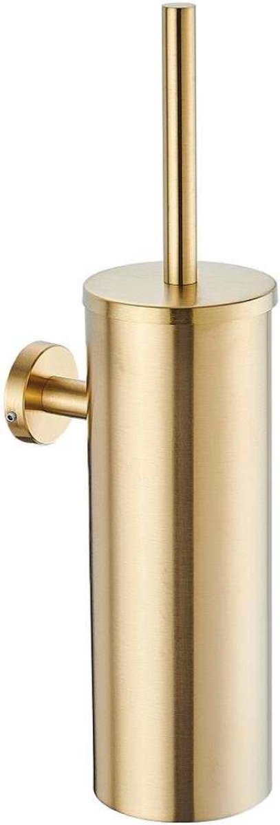 Toiletborstel Met Houder - Wc Borstel Houder - Toiletborstelhouder Hangend - RVS - Inclusief bevestigingmateriaal - Goud