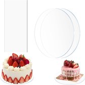 2 stuks acrylplaten, rond, taartplaat, transparant, taartplateau met taartschraper, herbruikbare taartplaat voor transport, cake en taart, plexiglas-platen (2 mm dik, 20 cm)