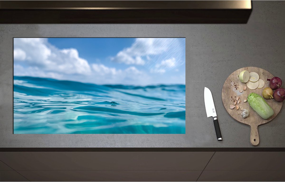 Inductieplaat Beschermer - Abstract uitzicht van de Blauwe Oceaan - 90x51 cm - 2 mm Dik - Inductie Beschermer - Bescherming Inductiekookplaat - Kookplaat Beschermer van Zwart Vinyl