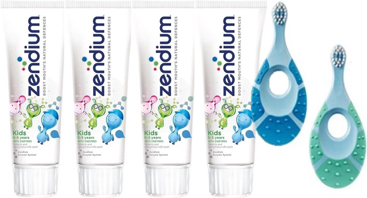 Goedkoopste Zendium Tandpasta Kids 0-5 jaar - 4 x 75 ml 2 x Jordan Tandenborstel Step By Step Baby