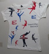 T shirt korte mouwen - Meisjes - Wit - ballerine rood en blauw - 6 jaar 116