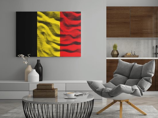 Canvas Schilderij - Belgische Vlag Wanddecoratie - 60x40 cm