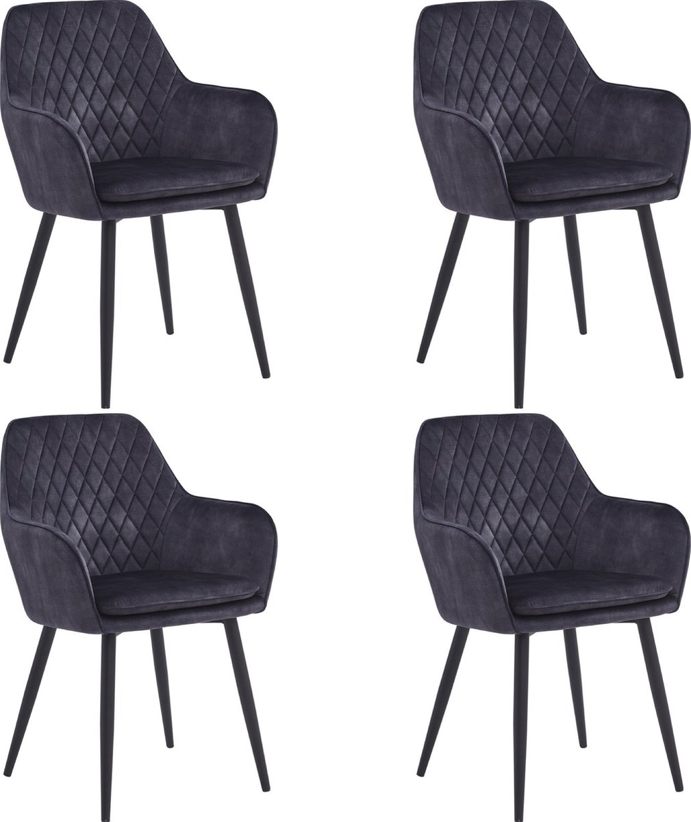 Colenis Laura Eetkamerstoel - Set Van 4 - Grijs - Adoré Velvet - Design - Industrieel - Met armleuning Antraciet;Adoré Velvet