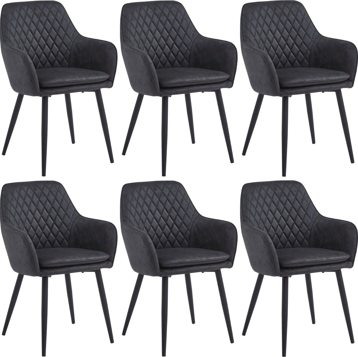 Colenis Laura Eetkamerstoel - Set Van 6 - Grijs - Microfiber Stof - Design Antraciet