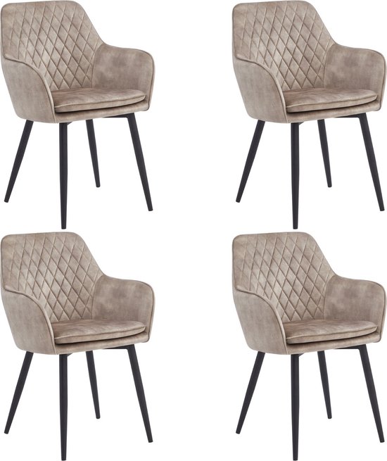 Colenis® - Chaise de salle à manger Laura - Set de 4 - Champagne - Adoré Velvet - Design