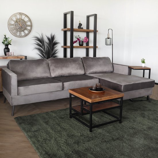 Canapé d'angle Design Lizza 269 cm, canapé de salon en velours gris, canapé gauche et droit