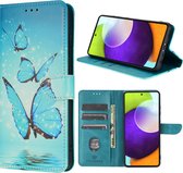 Convient pour Samsung Galaxy A52s / A52 - Bibliothèque Solidenz - Étui de téléphone A52s / A52 - Étui de protection - Étui papillon - Étui de protection avec papillons - Avec porte-cartes - Papillons
