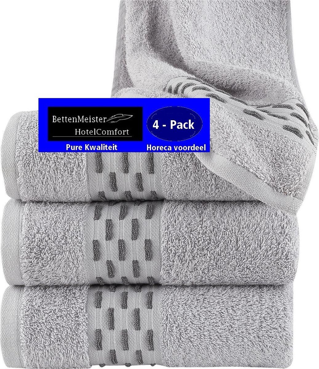 4 Pack Handdoeken - (4 stuks) golf jacquard grijs 50x100 cm - Katoen badstof