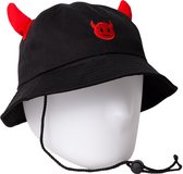 Rode duivel bucket hat - EK voetbal bucket hat België - Rode duivel hoed - zwart/rood - vissershoedje met touwtje - katoenen cap - geborduurd - festival bucket hat