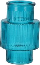 Supervintage mooie grote glazen vaas turquoise met ribbel 20 x 31 cm